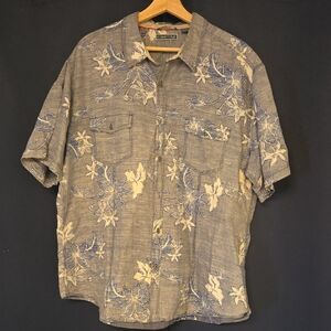 Cubavera Short-Sleeve Floral Button-Down Shirt - Blue Cream